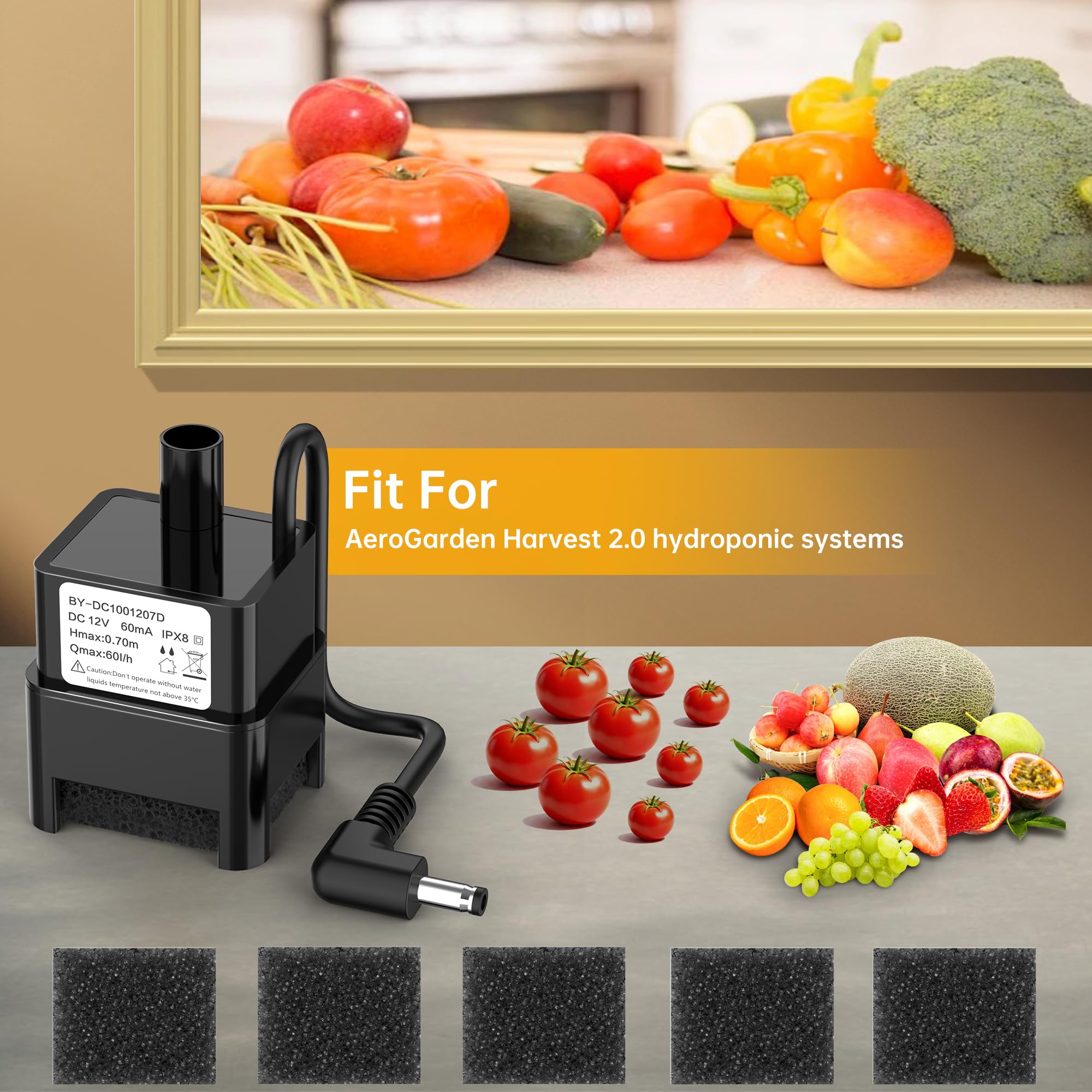 HORTHERO Harvest 2.0 pump with filters highlighting easy maintenance and water flow