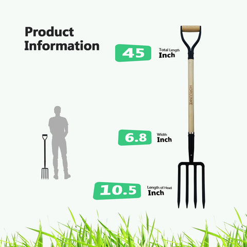 HORIJUNKE 4-tine digging fork close-up highlights sharp tines for quick soil penetration.