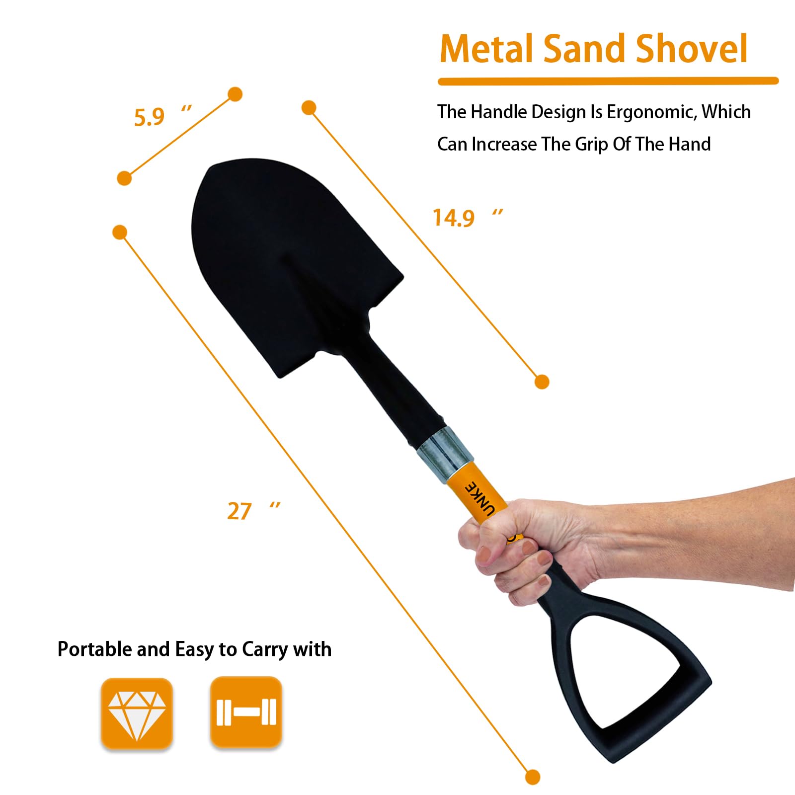 HORIJUNKE shovel featuring a D-handle ergonomic grip for comfortable gardening sessions.