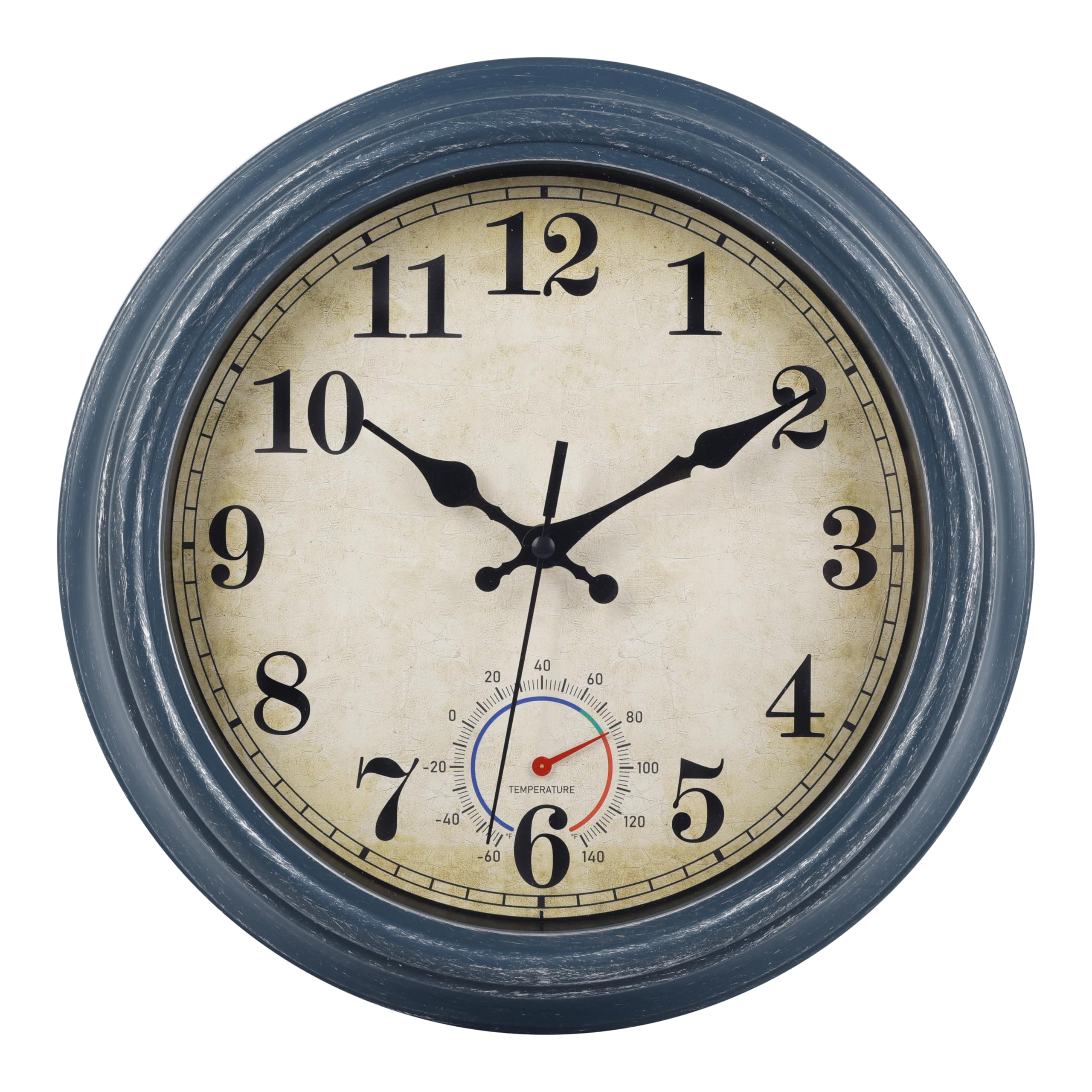 Horizent outdoor clock blue front view enhances patio decor and readability