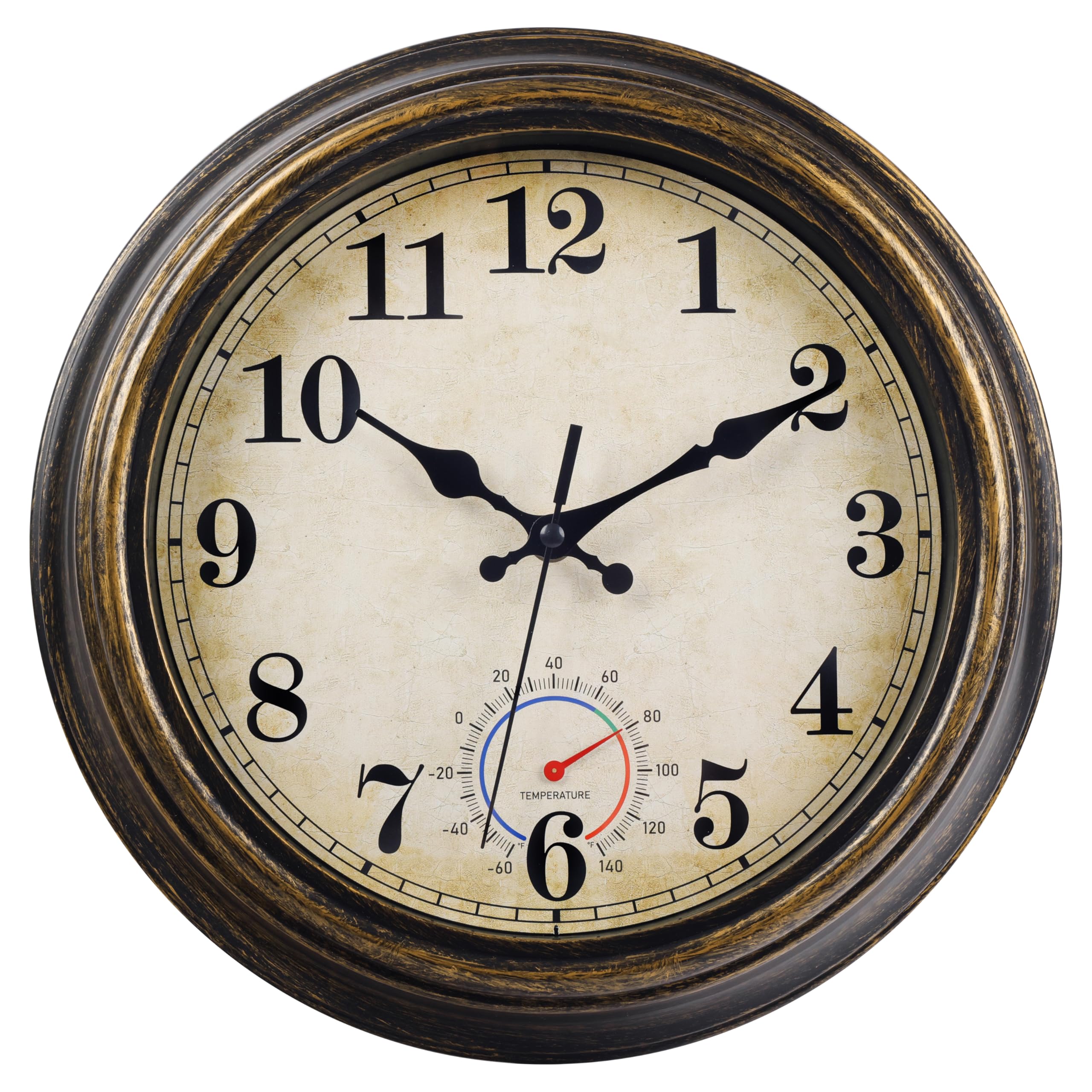 Horizent outdoor clock in bronze provides garden decor with reliable time and weather readings.
