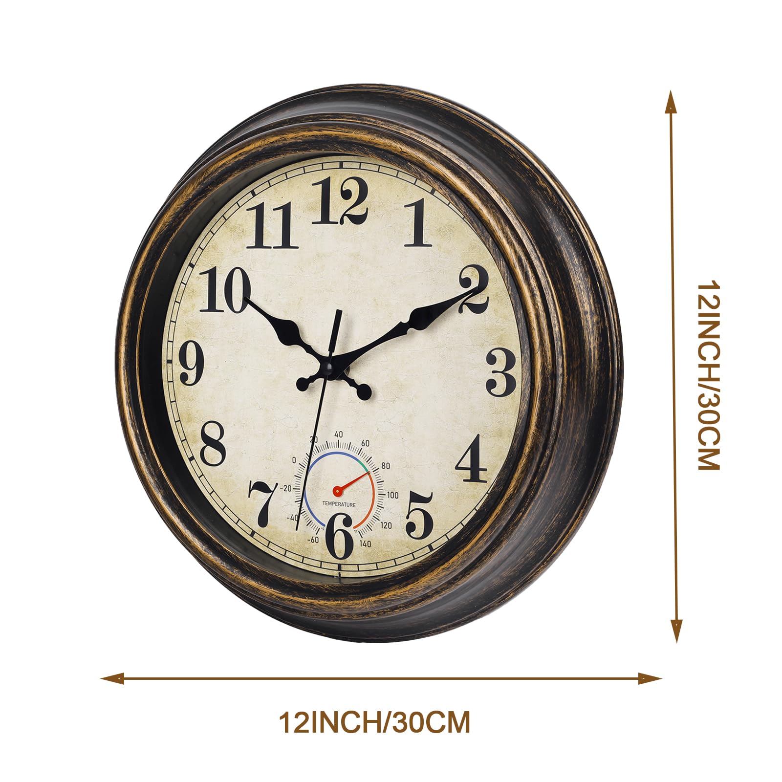 Horizent outdoor clock with thermometer shows temperature for outdoor planning.