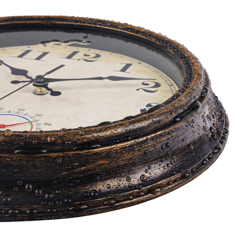 Horizent weatherproof clock closeup highlights rugged finish and waterproof build.