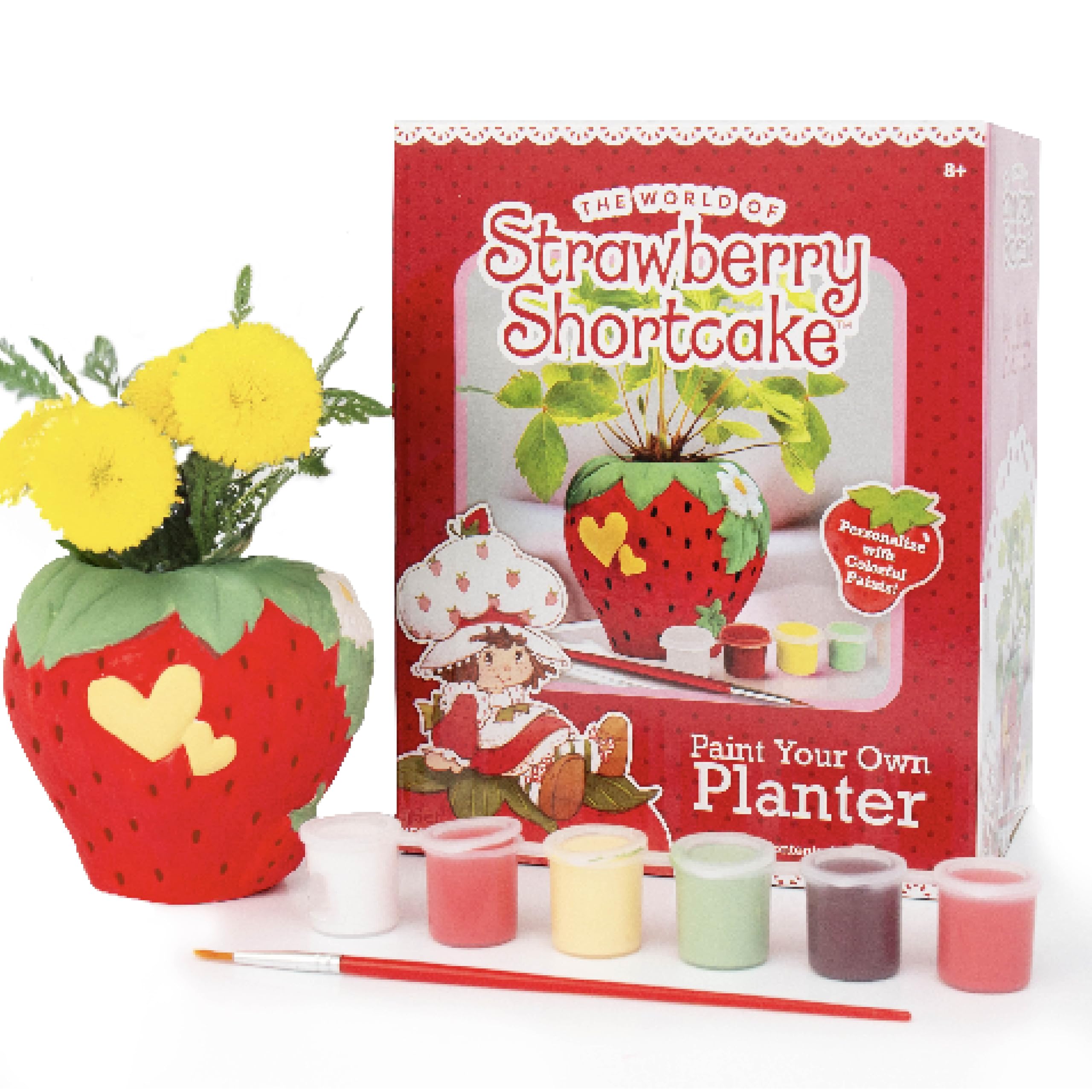 Horizon Group USA Paint Your Own Strawberry Shortcake Planter, strawberry-shaped, ideal for kids crafts and decor.