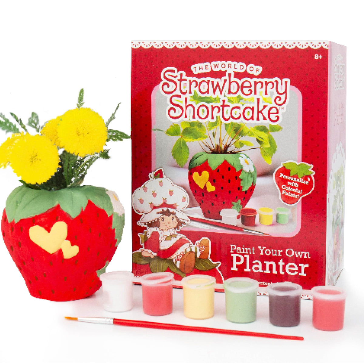 Horizon Group USA Paint Your Own Strawberry Shortcake Planter, strawberry-shaped, ideal for kids crafts and decor.