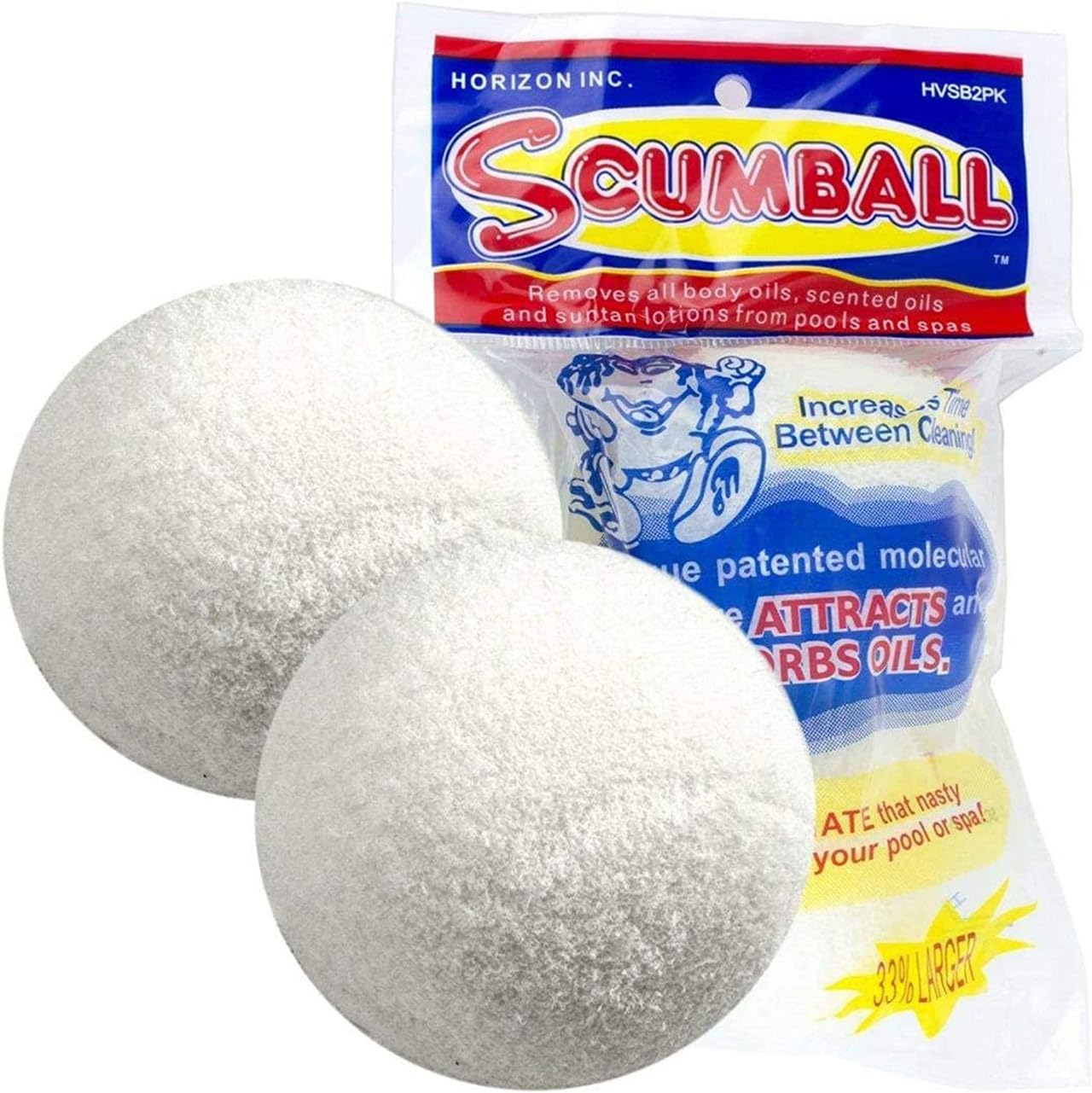 Horizon Scumball front packaging shows the original USA design for easier pool maintenance.