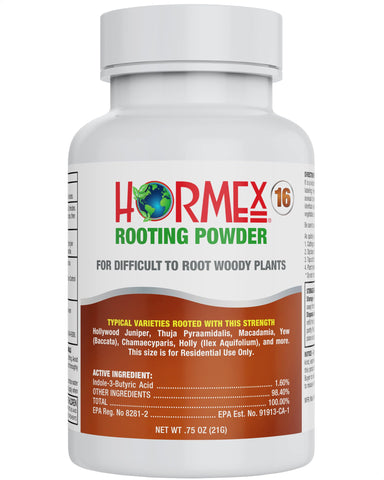 Hormex Rooting Powder 16 bottle pour facilitates rapid root initiation in hardwood cuttings.