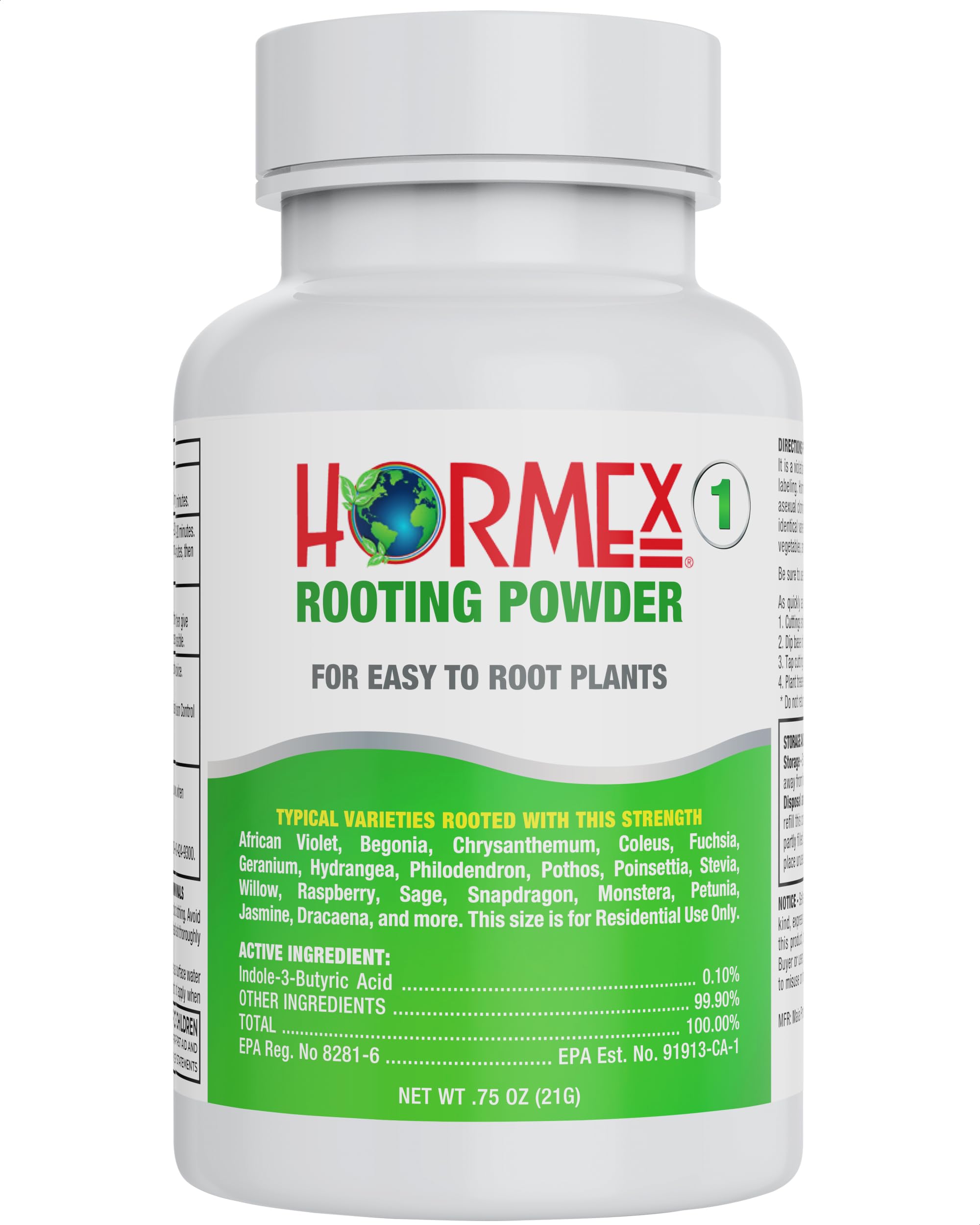 Hormex Rooting Powder bottle closeup for effective cuttings.