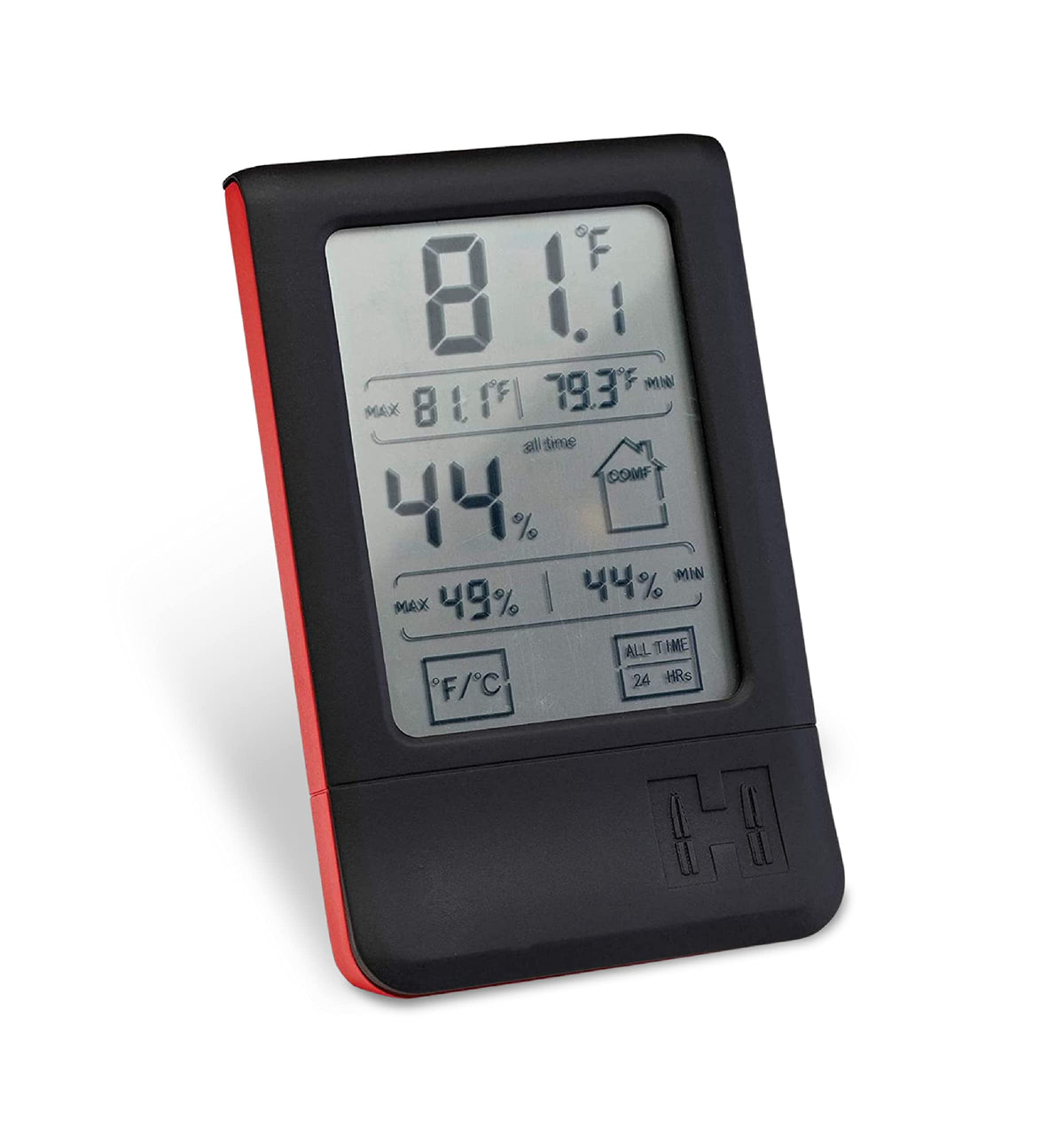 Hornady 95909 digital hygrometer display shows clear readings for safe monitoring.