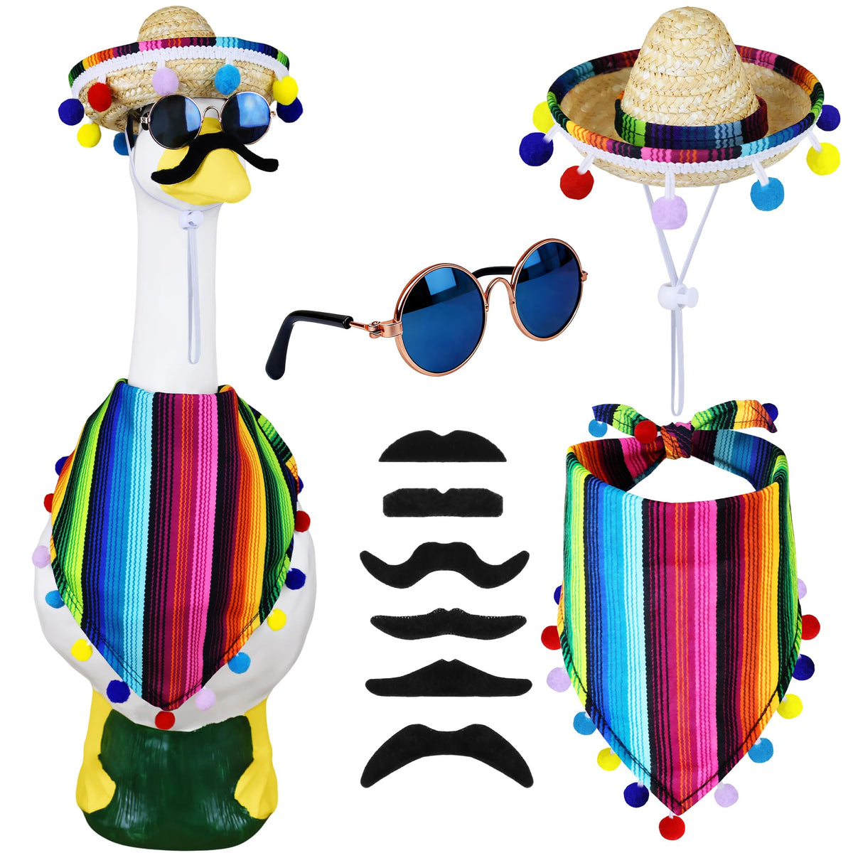 Horolam Mexican porch goose outfit with sombrero enhances curb appeal.