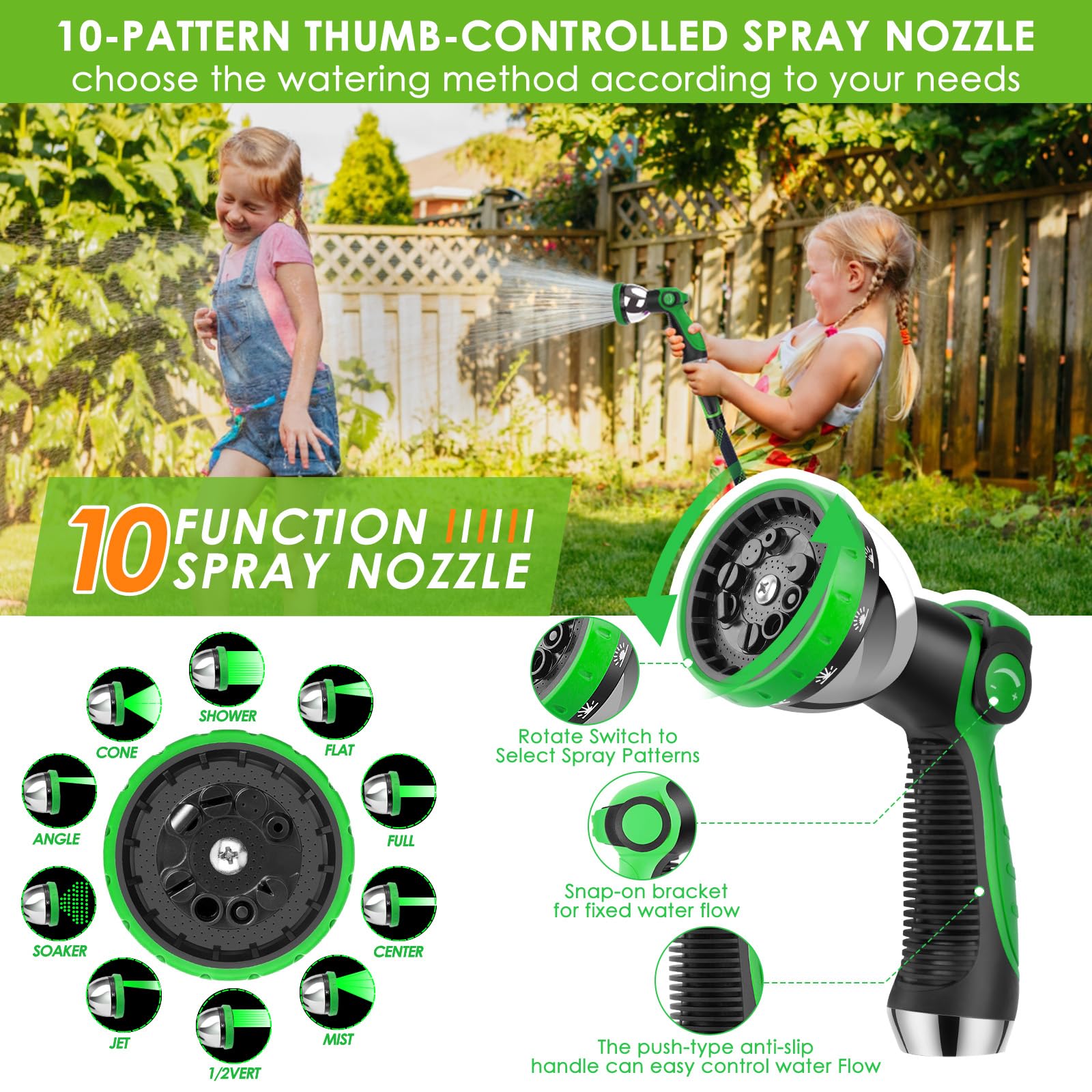 HORTICORA 10-pattern nozzle for versatile watering options on demand.