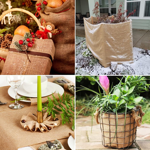 HORTIFAN burlap wrap is easy to apply around trees and beds for frost protection.