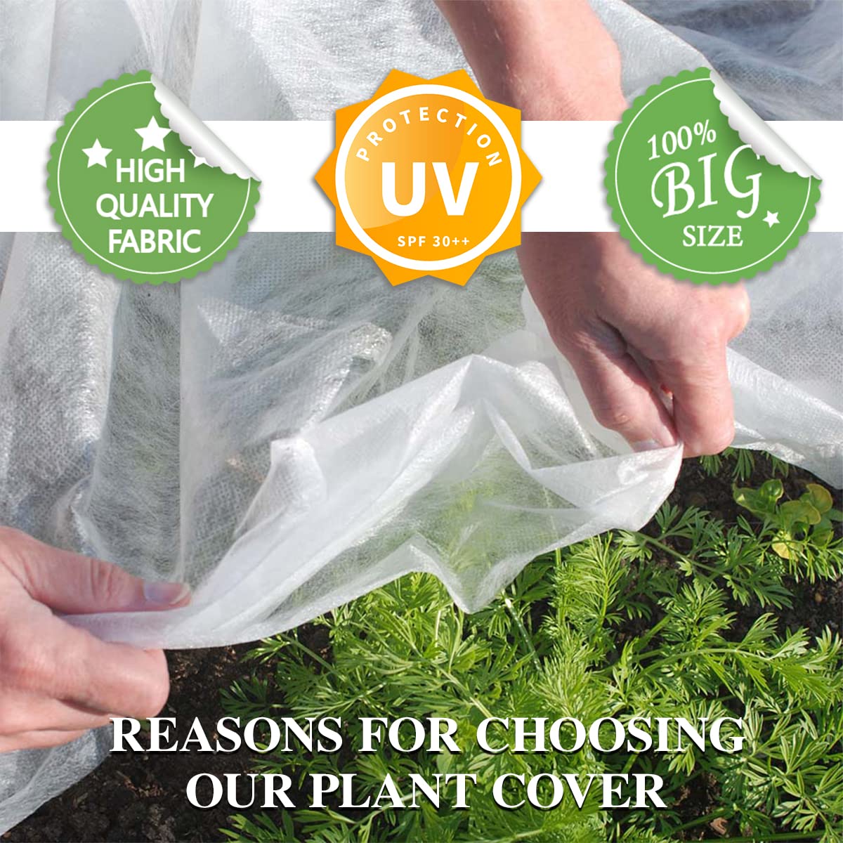 HORTIFAN floating row cover in garden showing breathable fabric.