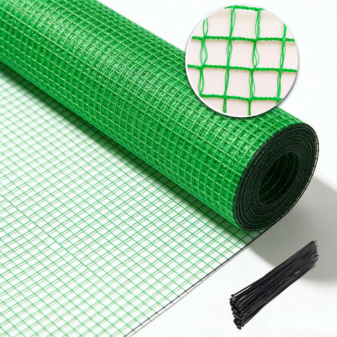 Hortifan temporary fence mesh laid out for a yard boundary and pet protection.