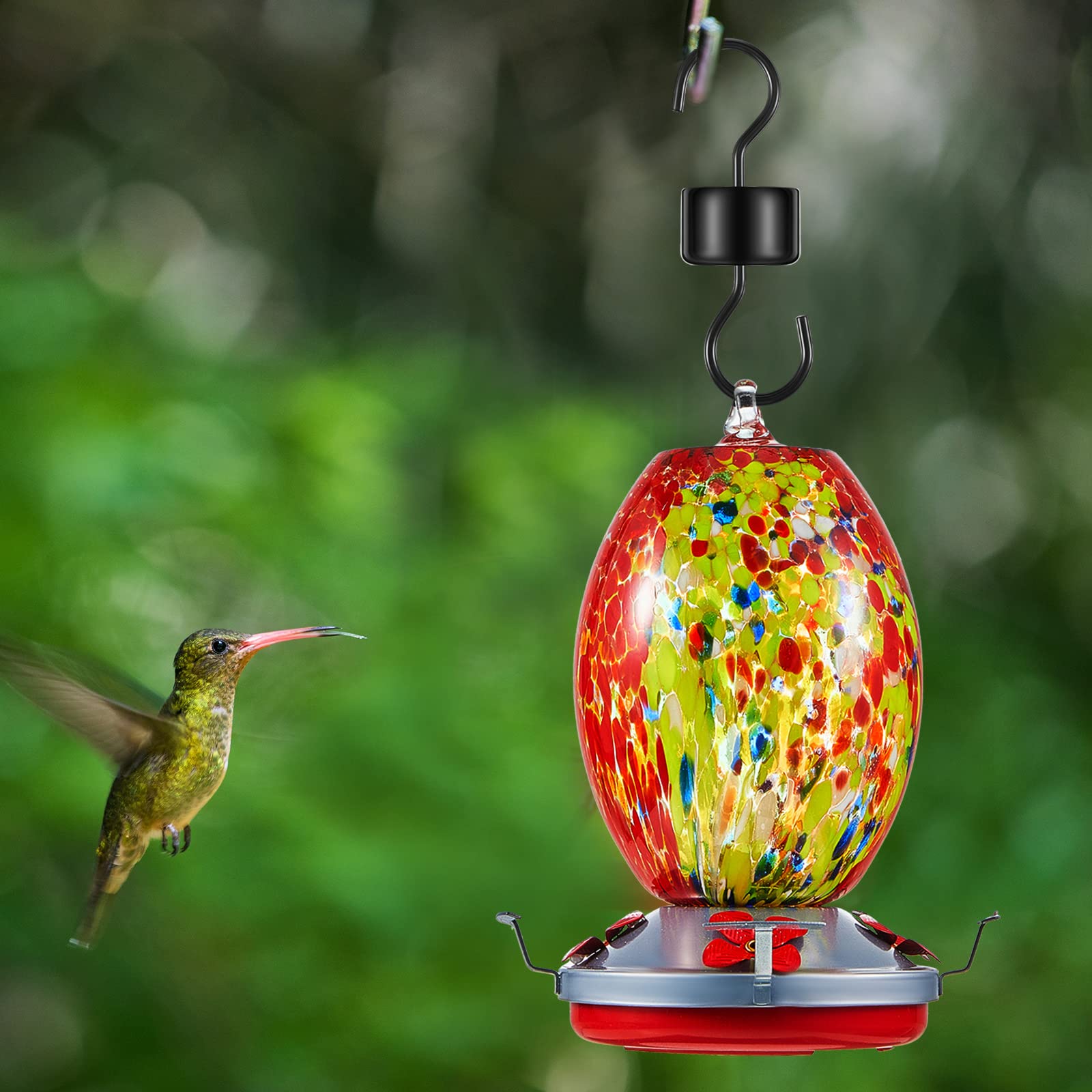 Hortsun hummingbird feeder four-perches four-ports design supports multiple birds