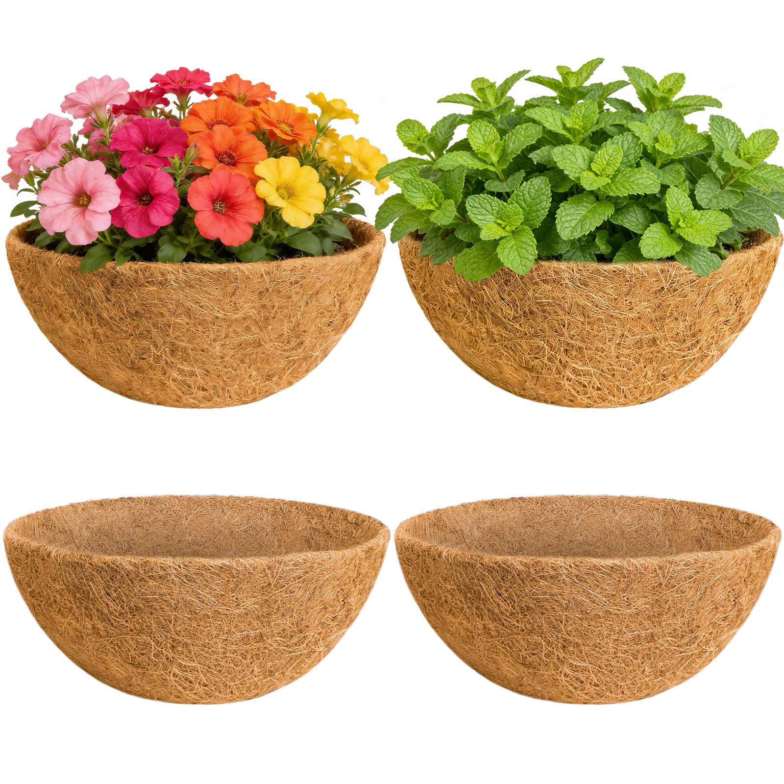 Hoscabss coco liner 14inch round ready to fit hanging baskets for soil containment.