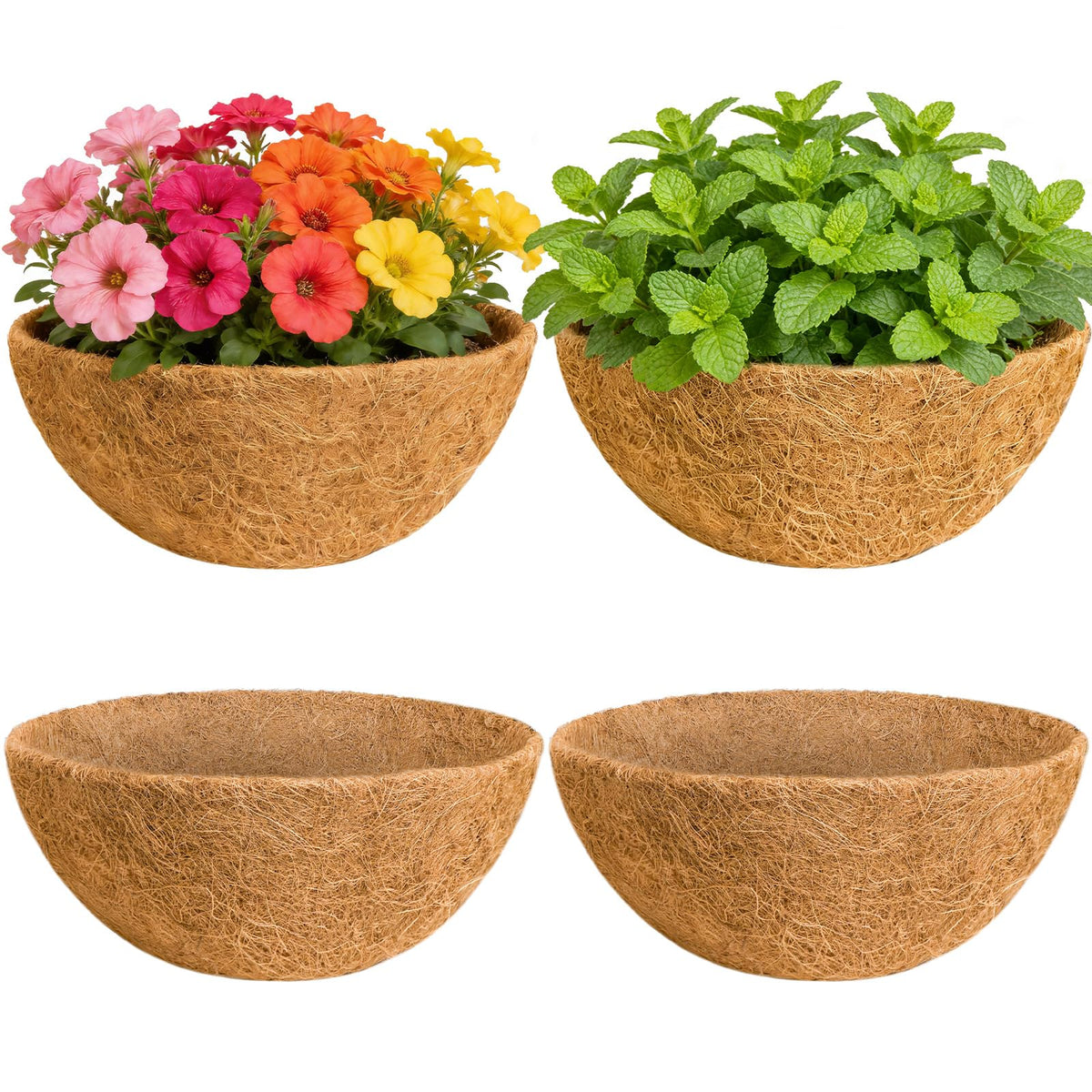 Hoscabss coco liner 14inch round ready to fit hanging baskets for soil containment.