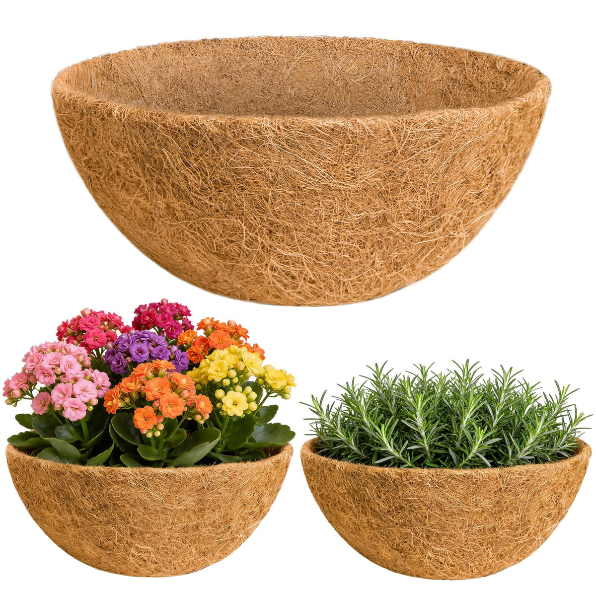 Hoscabss coco liner round 16-inch planter; prevents soil spill and supports roots