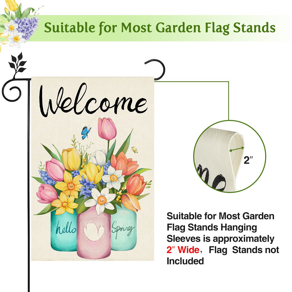 Close-up of durable burlap texture on the HOSCAPE garden flag.