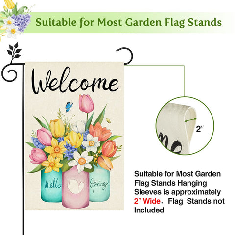 Close-up of durable burlap texture on the HOSCAPE garden flag.