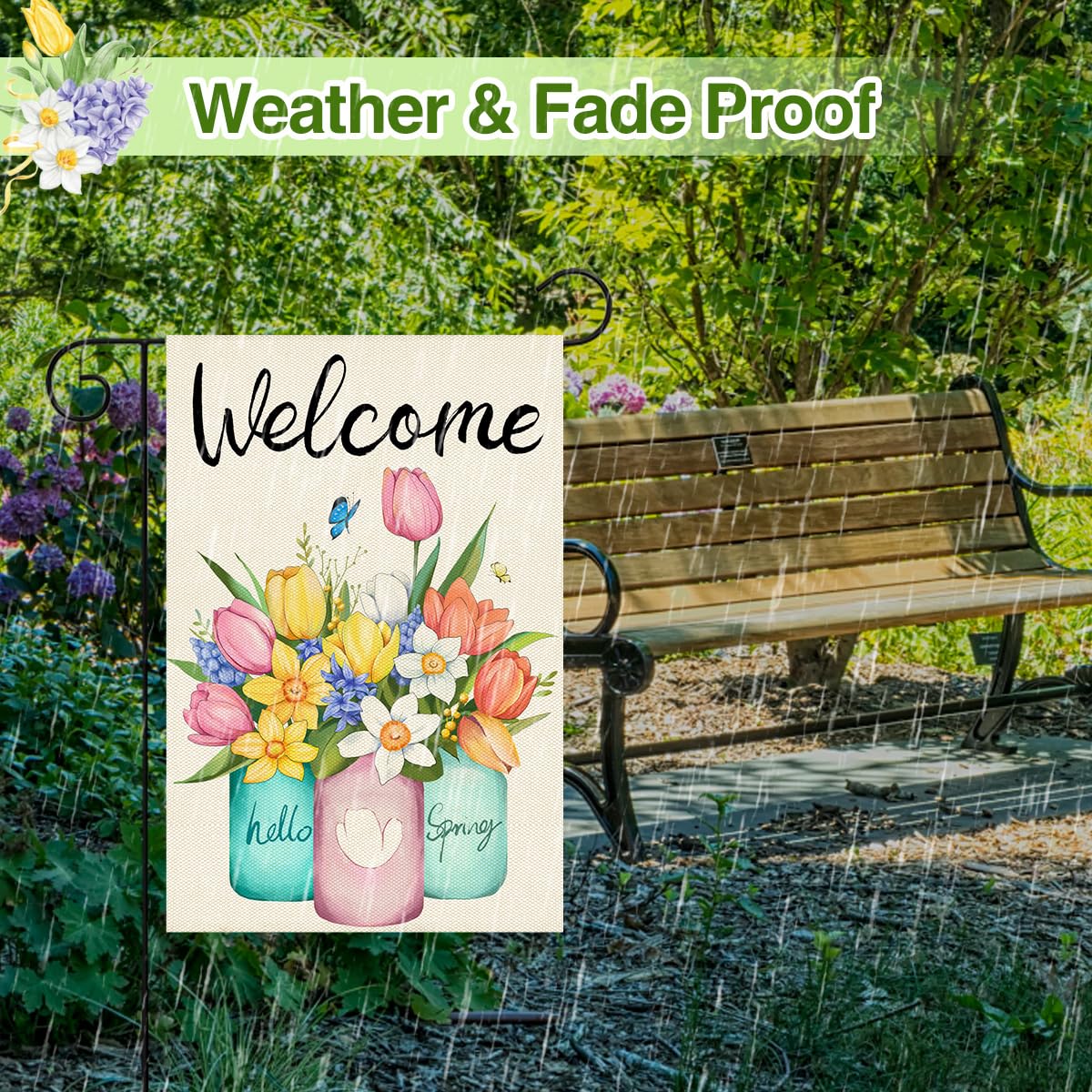 Seasonal spring decor from HOSCAPE flag designed for outdoor use.