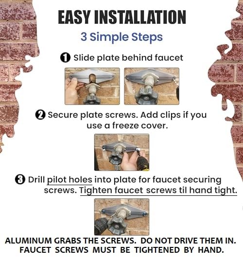 Universal-fit Hose Bib Buddy plate fits various surfaces for easy mounting.