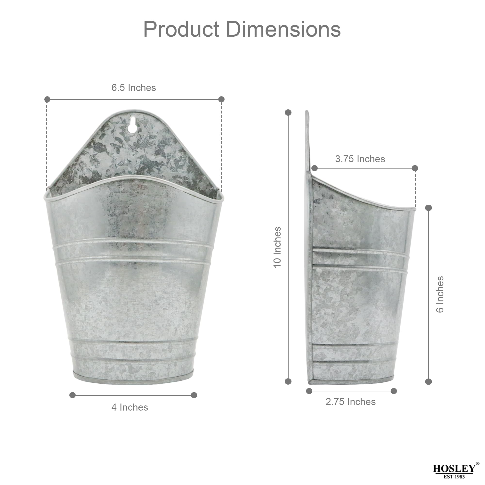 Hosley wall planter measures 6.25 by 4 by 10 inches for compact mounting.
