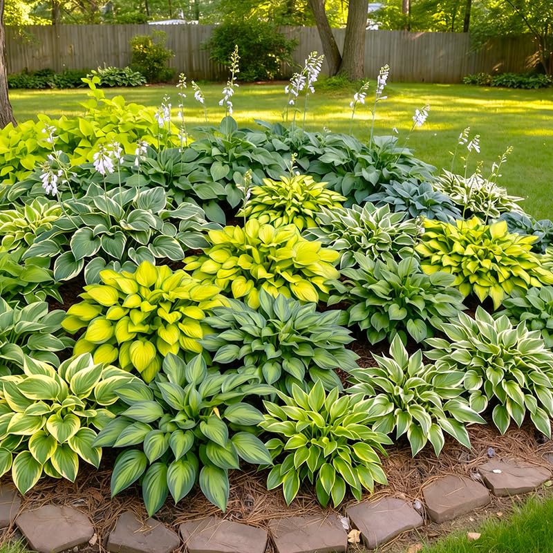 Hosta seed mix container display: versatile for pots and patios.