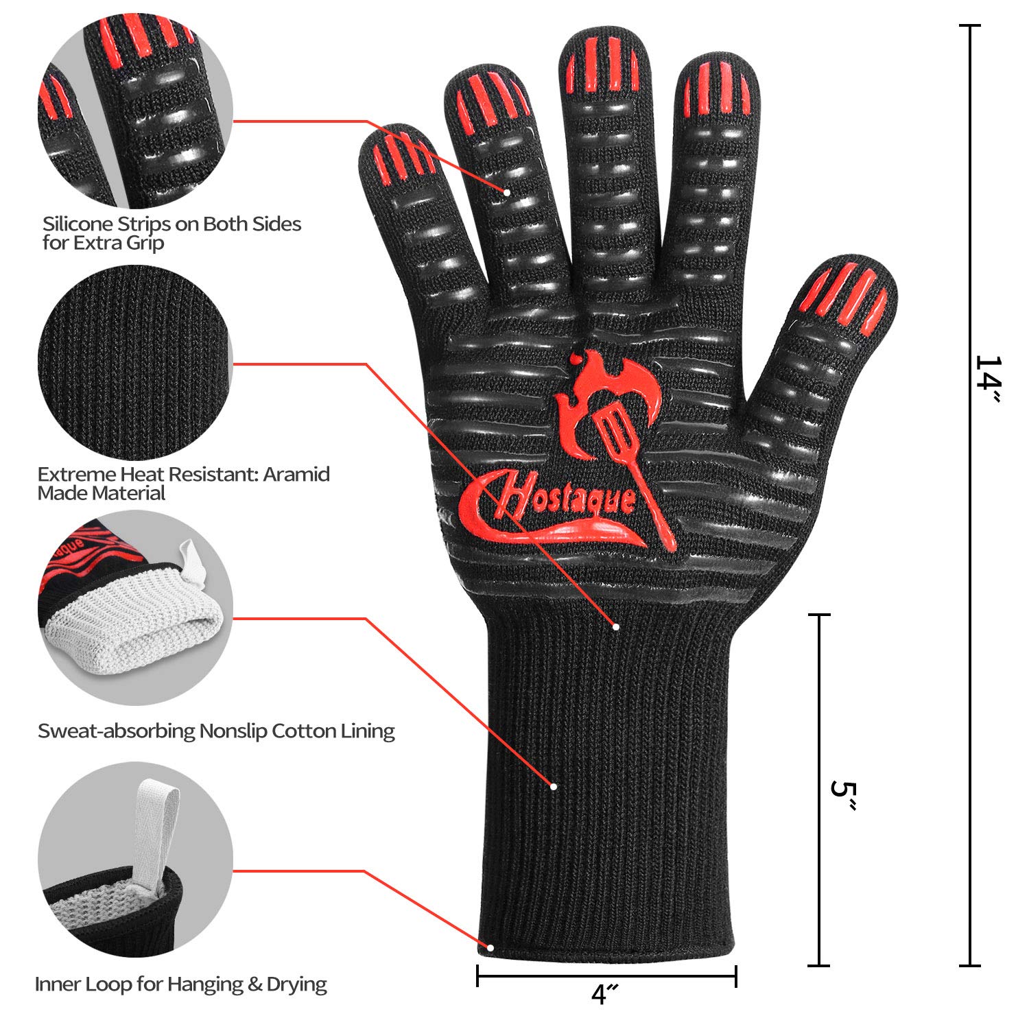 Hostaque grilling gloves offer a non-slip grip for secure handling of hot pans.