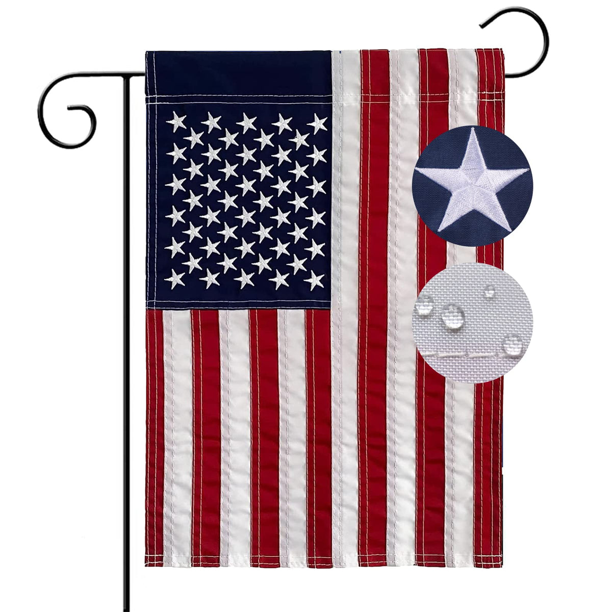 Hostey American Flag garden flag 12x18 ready for outdoor display with embroidered stars