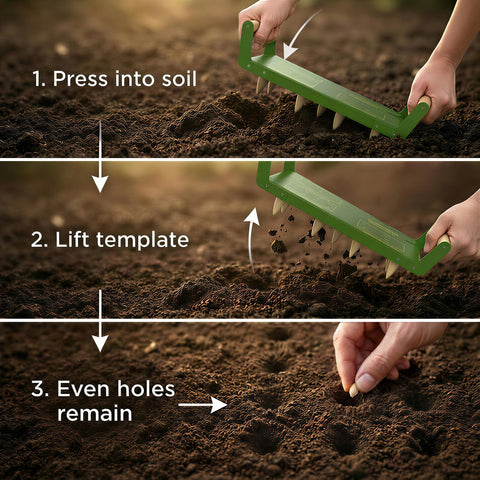 HOSUKU Seed Spacer Tool ergonomic-handle aids comfortable, upright planting and easy control.