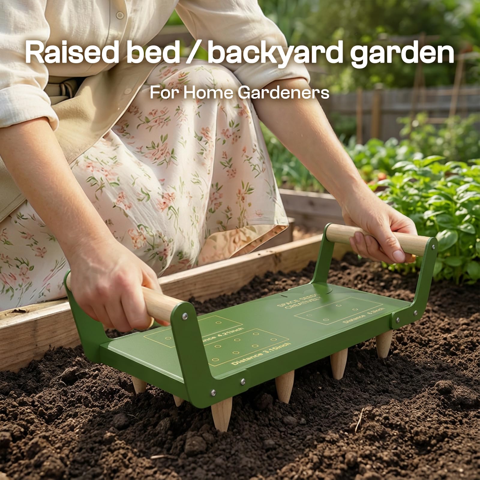 HOSUKU Seed Spacer Tool in-use demonstrates quick soil insertion and clean lift-out.