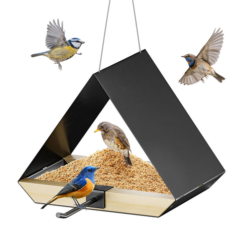 HOSUN black metal roof bird feeder showcasing durable construction for year-round backyard feeding