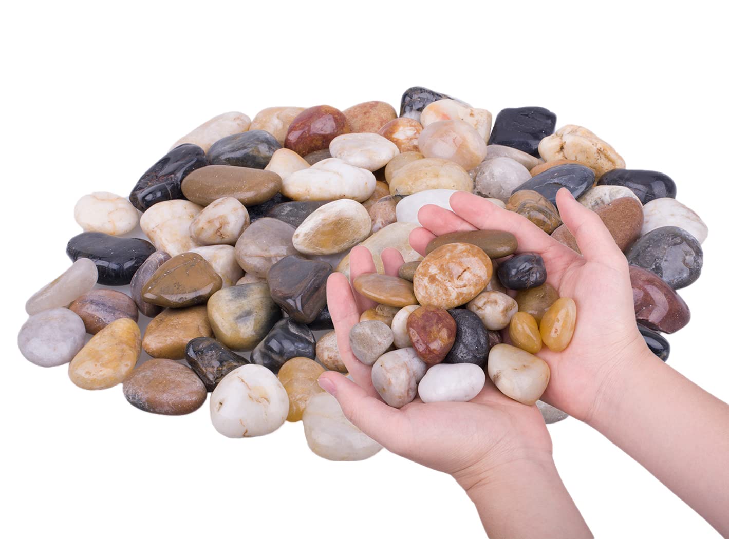 HOT SEAL mixed-color river rocks, 1–1.5 inch, polished for planters and displays