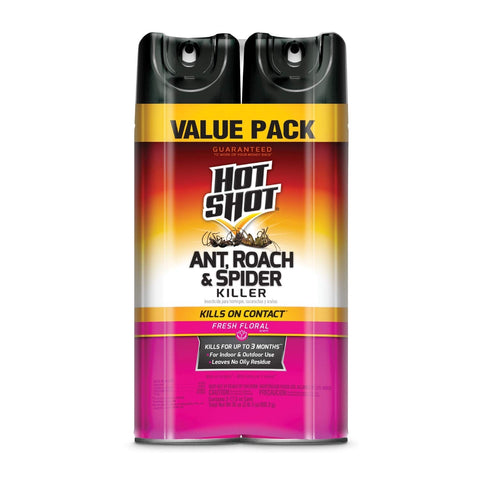 Hot Shot twin-pack cans for quick indoor pest control.