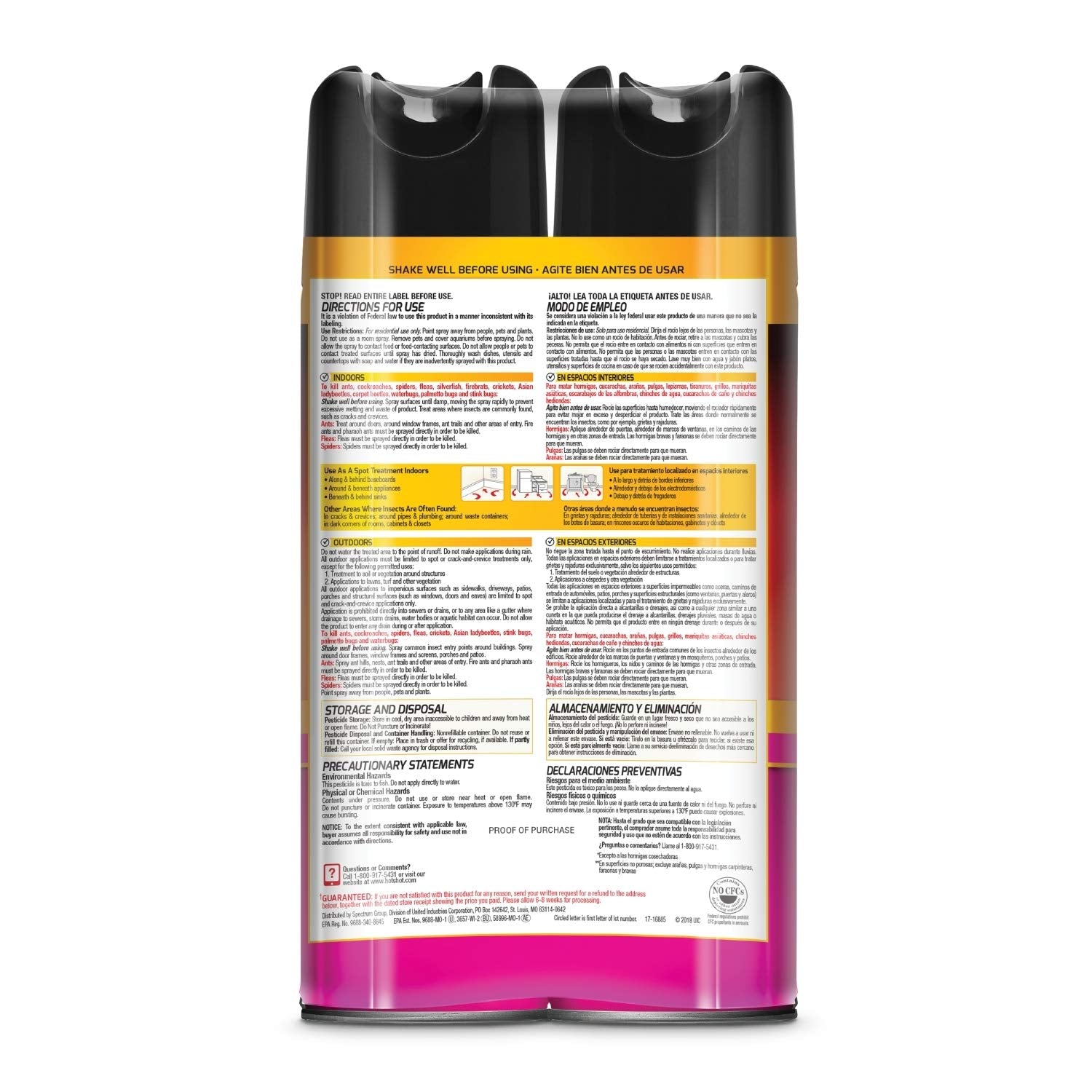 Hot Shot twin-pack label close-up with usage details.