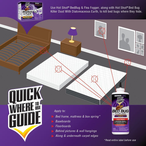 Hot Shot Bed Bug Killer Dust along carpet edges for perimeter control.