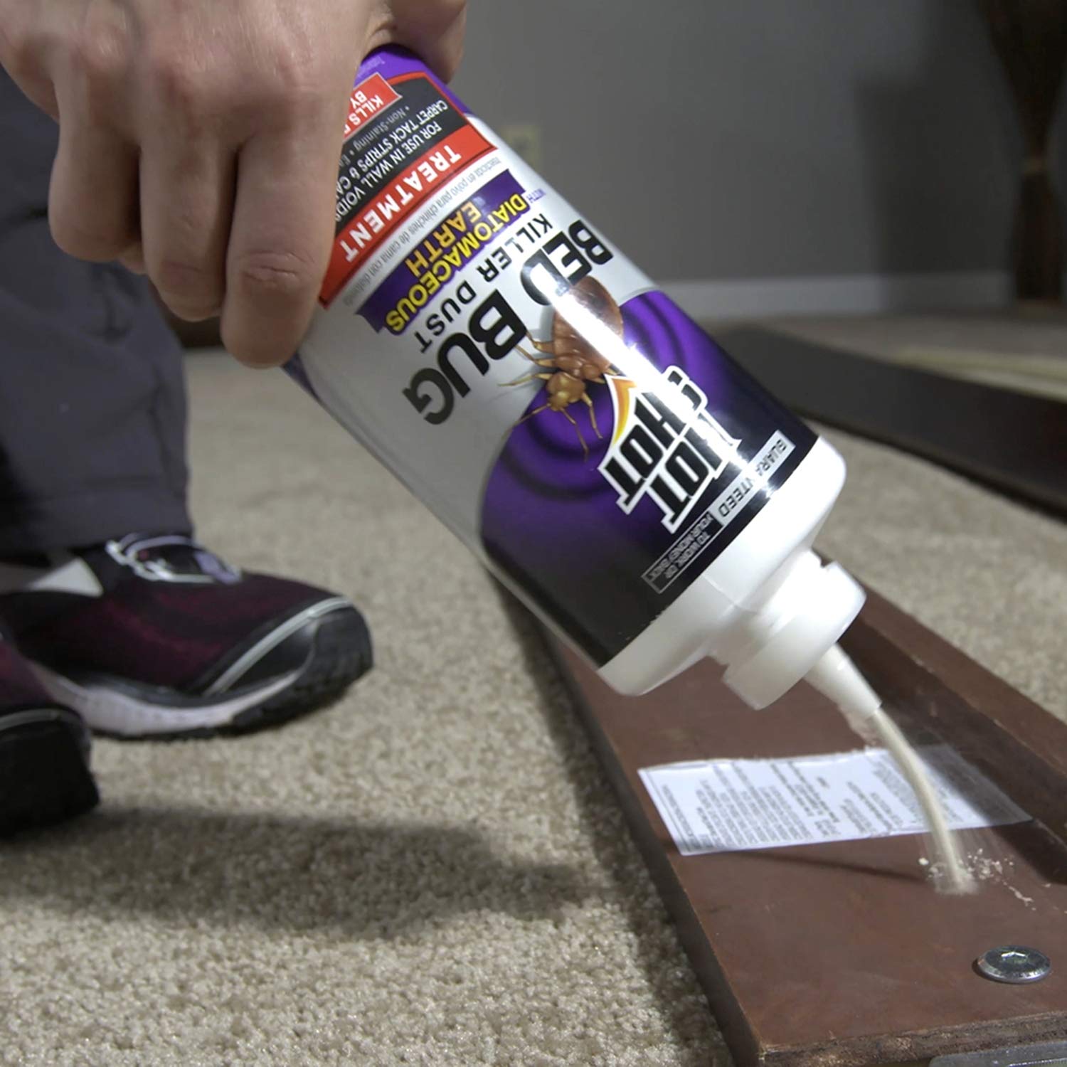 Hot Shot Bed Bug Killer Dust in wall voids for discreet protection.