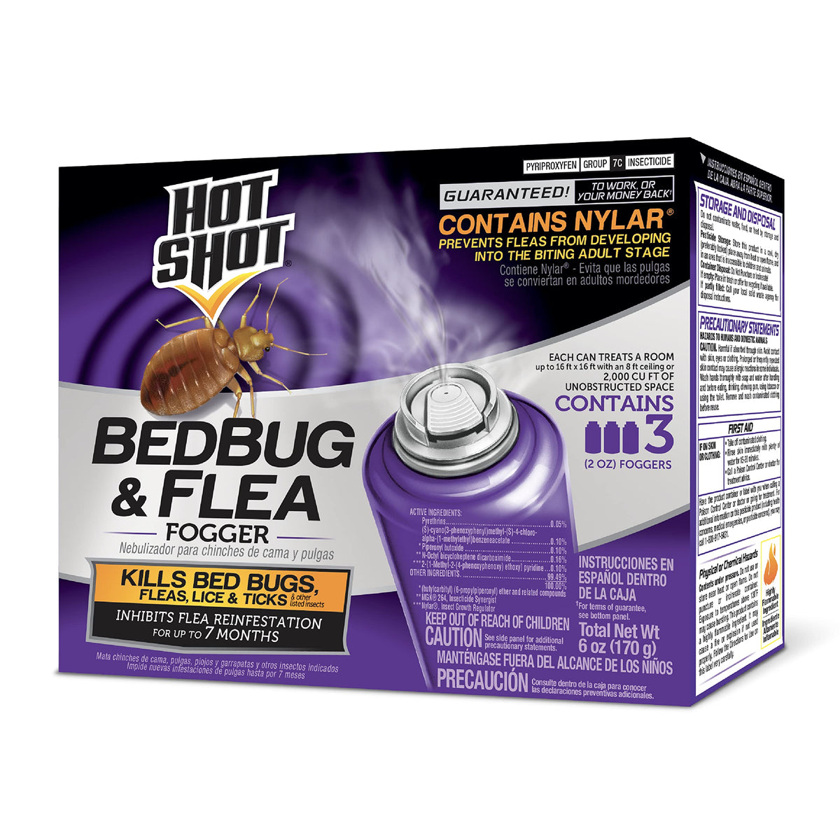 Hot Shot BedBug & Flea Fogger cans ready for indoor pest control in homes.