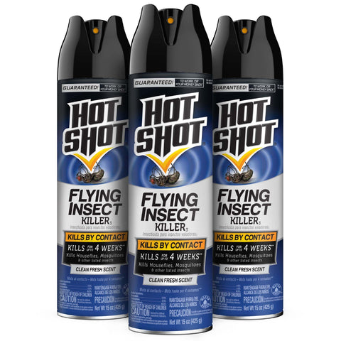 Hot Shot Flying Insect Killer 15oz can ready for indoor use to kill flying insects on contact.