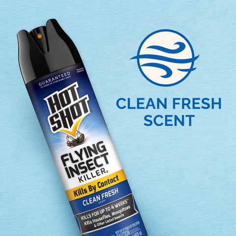 Mosquitoes in flight paused by Hot Shot spray outdoors.