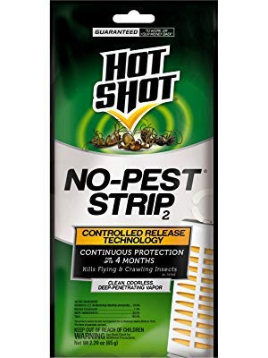 Hot Shot No-Pest Strip pack front shows packaging and long-lasting protection