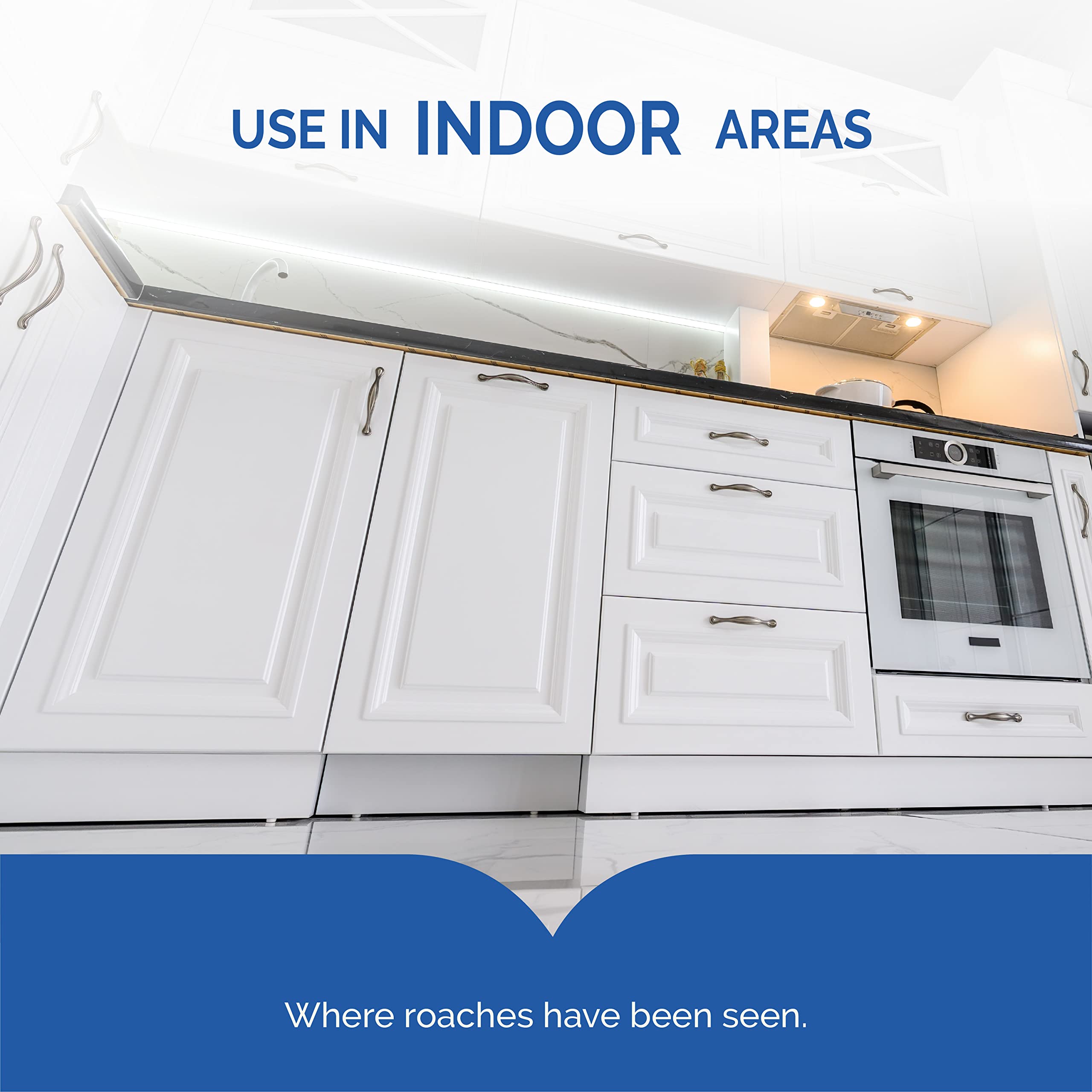 Hot Shot Roach Bait Station placed in kitchen area corner targets roaches on surfaces.