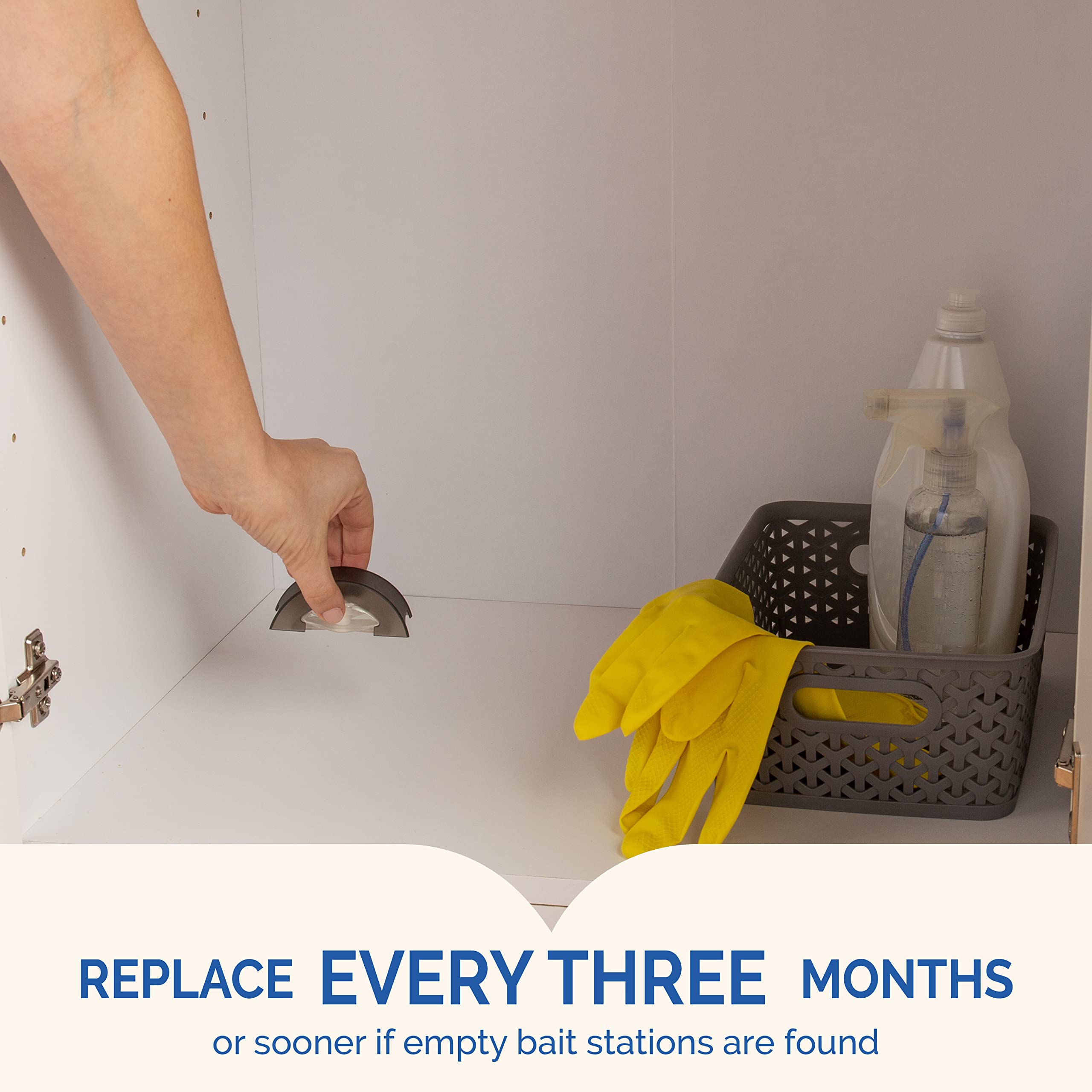 Hot Shot Roach Bait Station near the refrigerator draws roaches away from food prep zones.