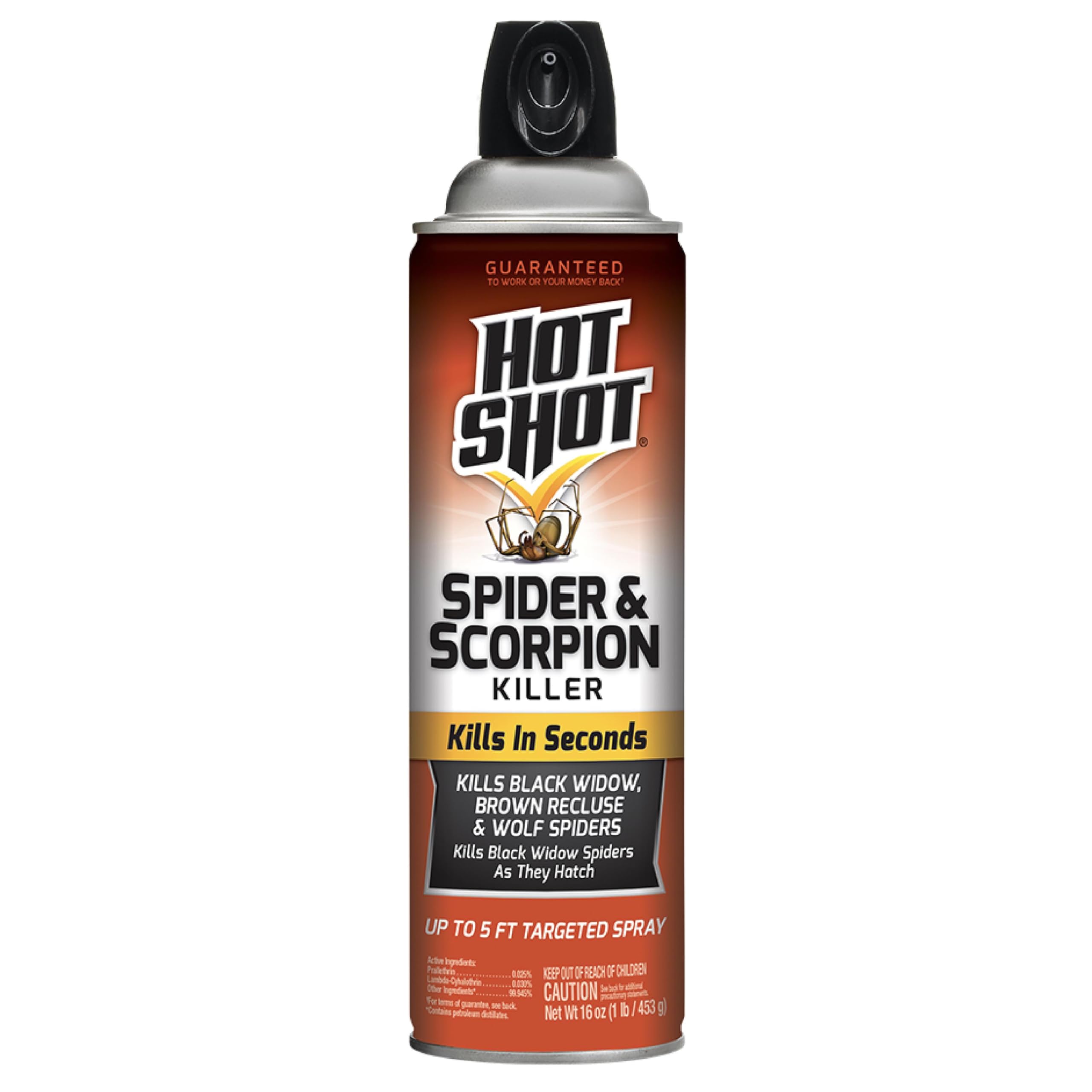 Hot Shot Spider and Scorpion Killer aerosol bottle ready for fast indoor pest control.