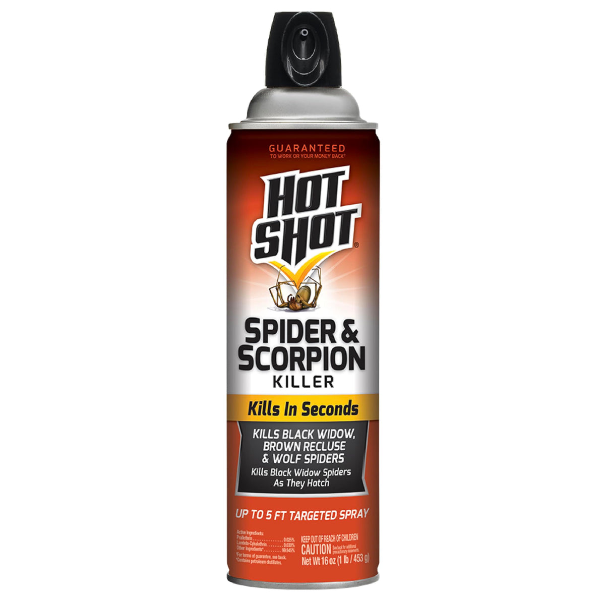 Hot Shot Spider and Scorpion Killer aerosol bottle ready for fast indoor pest control.