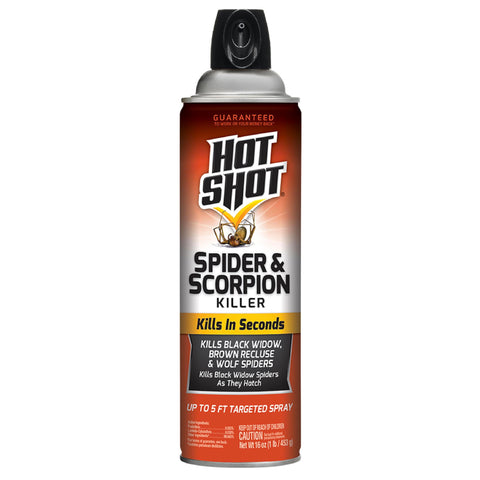 Hot Shot Spider and Scorpion Killer aerosol bottle ready for fast indoor pest control.
