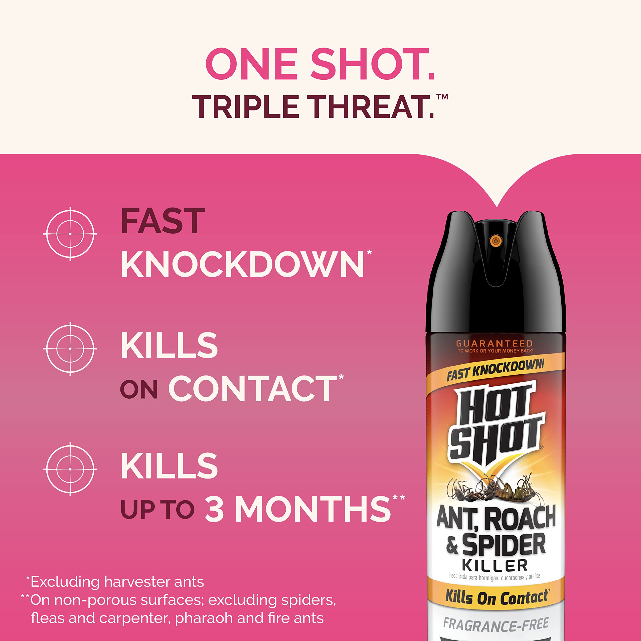Hot Shot spray action on baseboard targeting hidden insects.