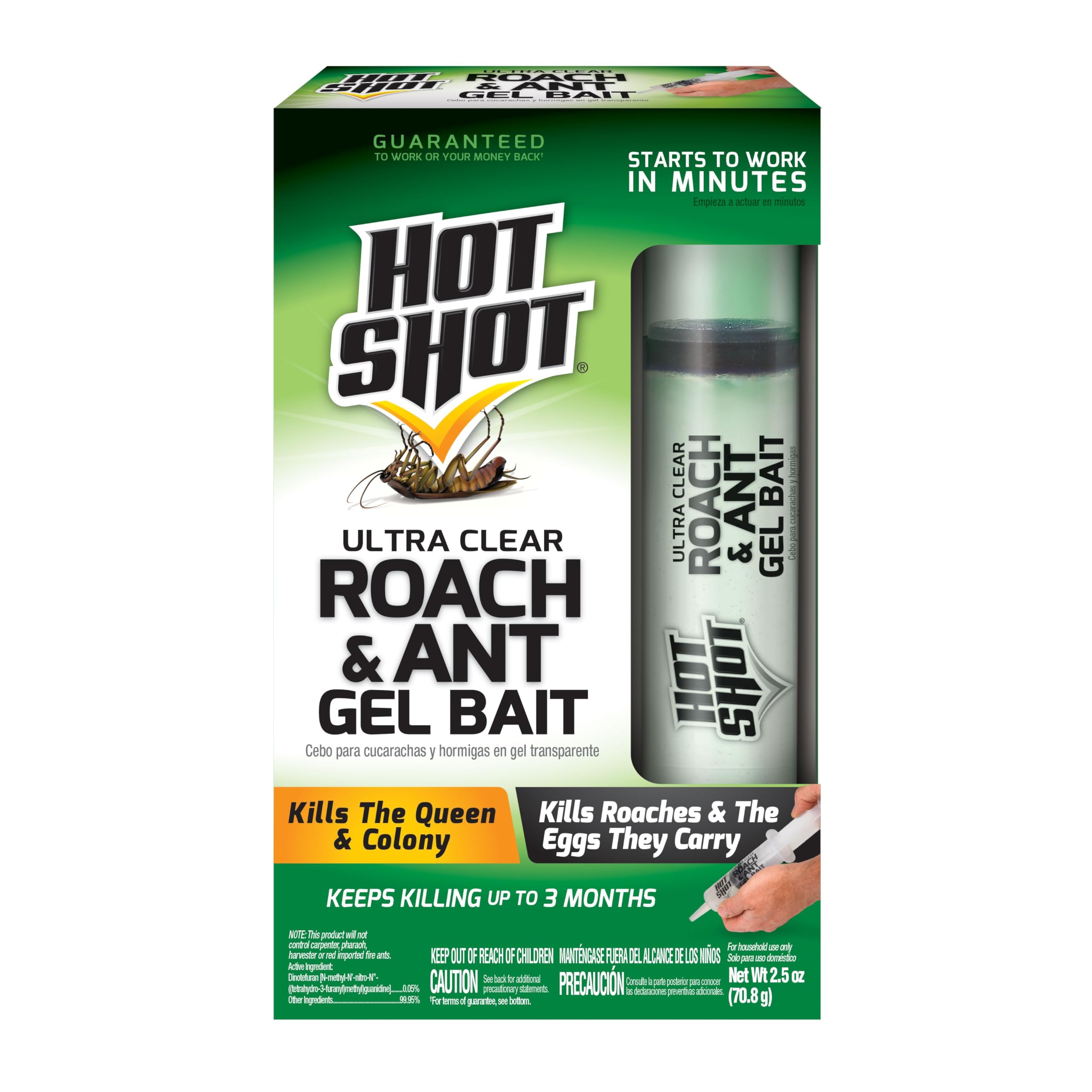 Hot Shot Ultra Clear Gel Bait packaging shown for indoor use.