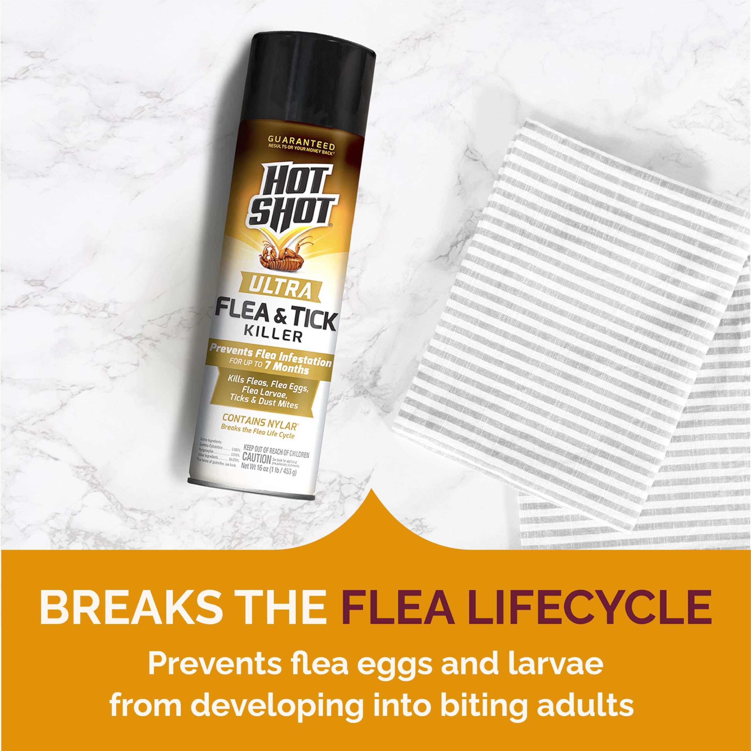 Hot Shot Ultra Flea & Tick Killer disperses a non-staining mist with minimal odor